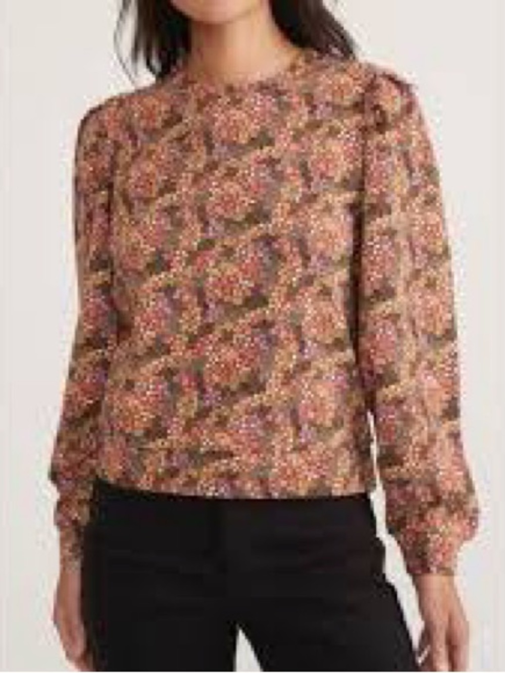 Marine Layer Floral Leopard Print Puff Sleeve Sweatshirt Size Small